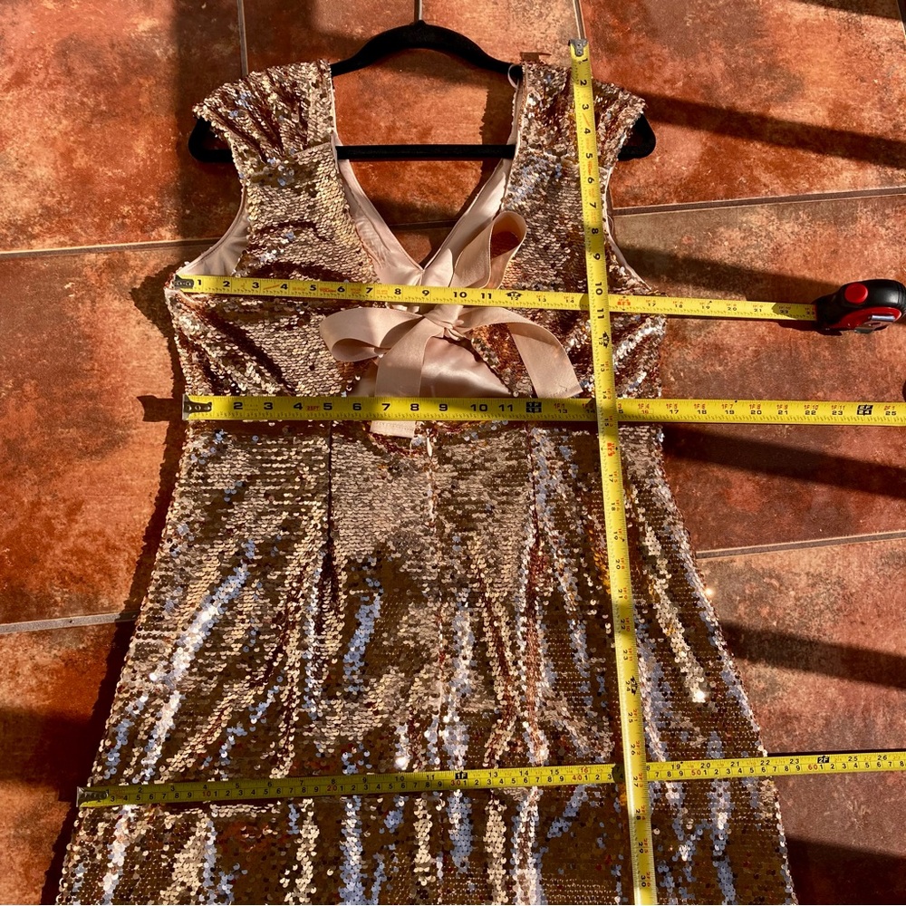 Adelyn Rae Gold Sequin Midi Dress Bow Back Size L NWT - Picture 13 of 16